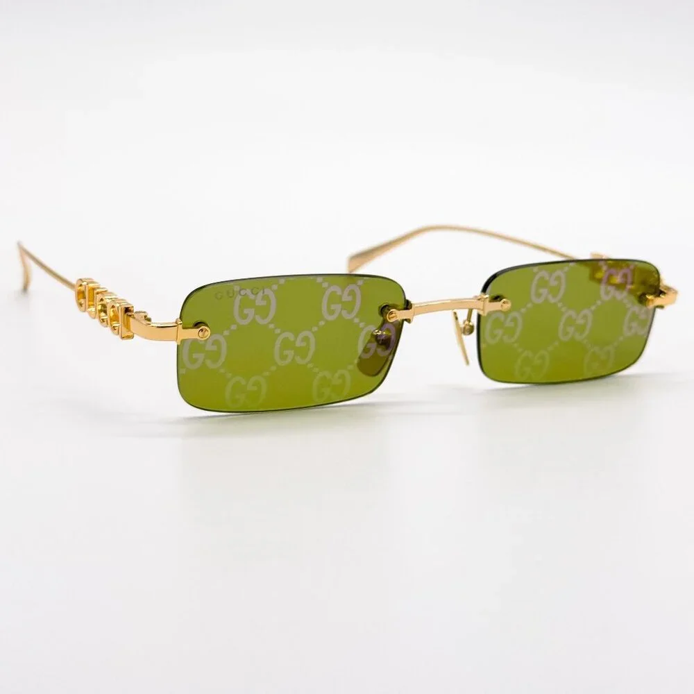 NEW GUCCI SUNGLASSES GOLD UNISEX RECTANGLE EYEWEAR GUCCI GG1808S 002